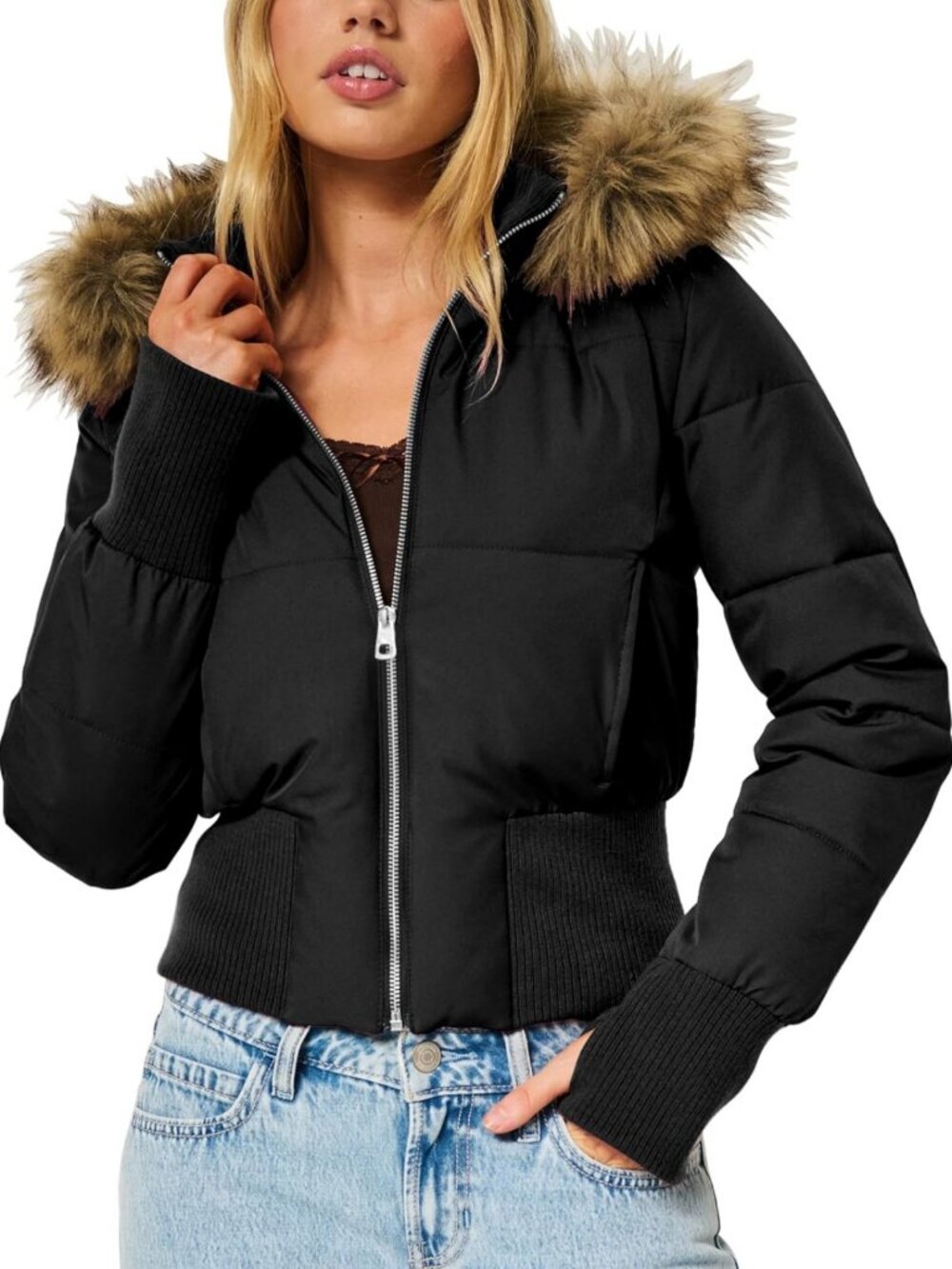 Cozy Faux Fur Cropped Puffer Jacket | Winter Quilted Coat for Women